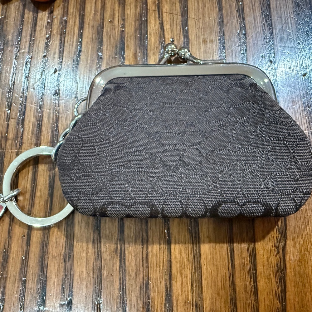 Coach Signature Jacquard Mini Kisslock coin purse keychain